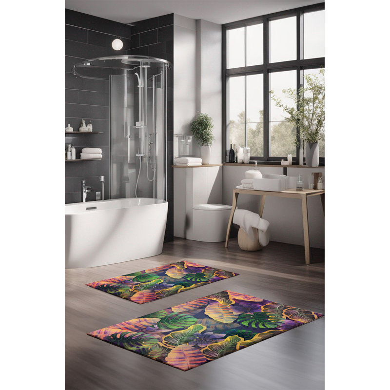 Ensemble de tapis de bain de luxe Eakly (2 pièces), 100% polyester, 16,0 x 23,6 pouces et 23,6 x 39,4 pouces | Conception antibactérienne antidérapante, hauteur de poils de 0,3 po | Lavable à la machine, durable et facile à nettoyer | Idéal pour la décoration de salle de bain
