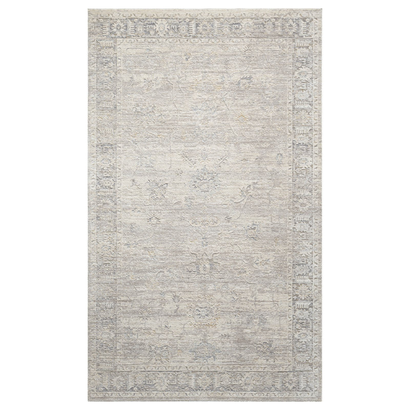 Kwamane Beige/Stone Blue Traditional Floral Filigree Power-loomed Indoor Area Rug, Rectangle 2'3" x 3'6"