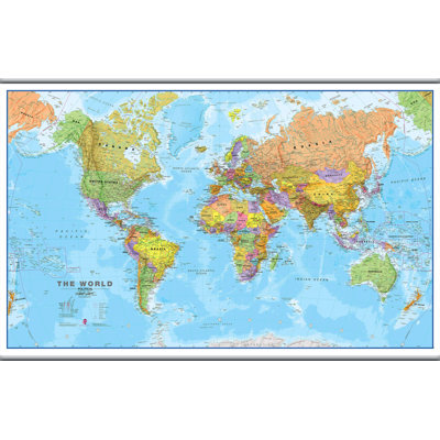 Medium World Wall Map Political - Single Picture Frame Print