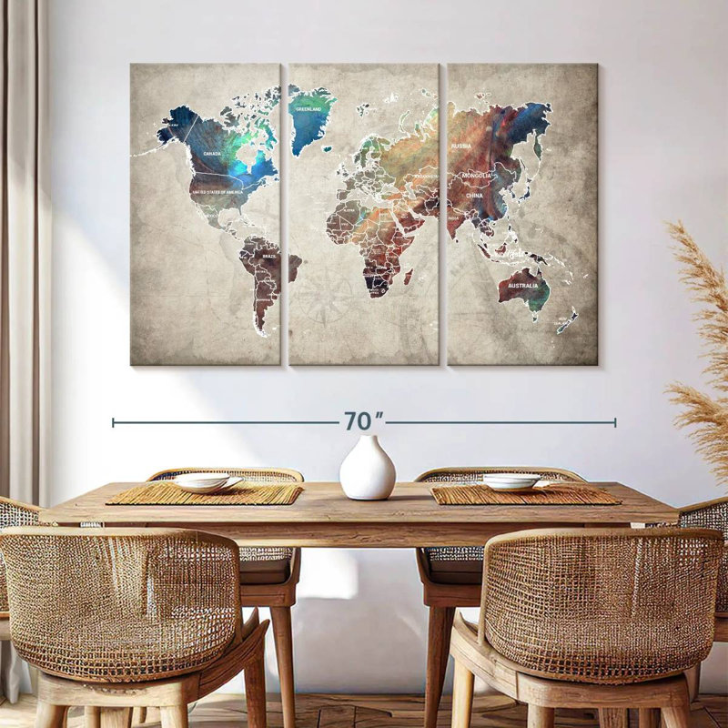Abalone World Map, reproduction d'art sur toile, H 42 po x l 65 po x 1,25 po