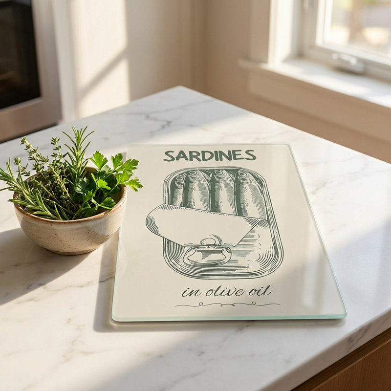 Vintage Sardine Tin Glass Cutting Board