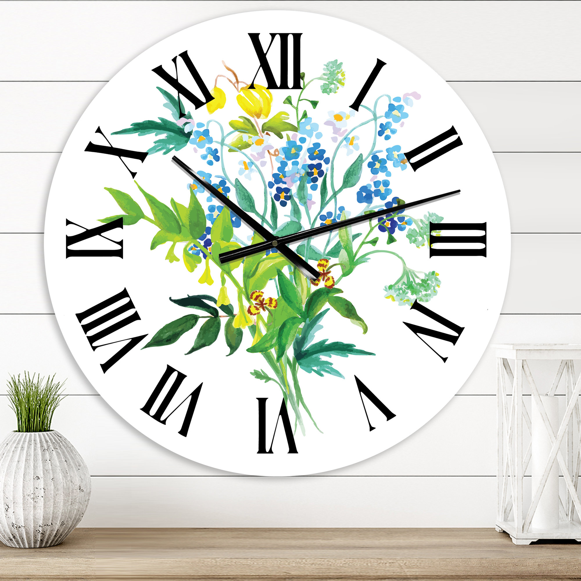 East Urban Home Meadow Flowers Garland - Farmhouse wall clock | Wayfair
