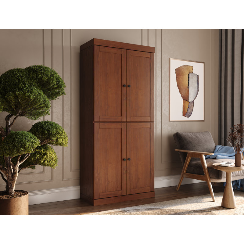 100% Solid Wood 6-Shelf Bookcase, Shaker Doors, Adjustable Shelves, 32" Wide, 71.5" Tall, Mocha