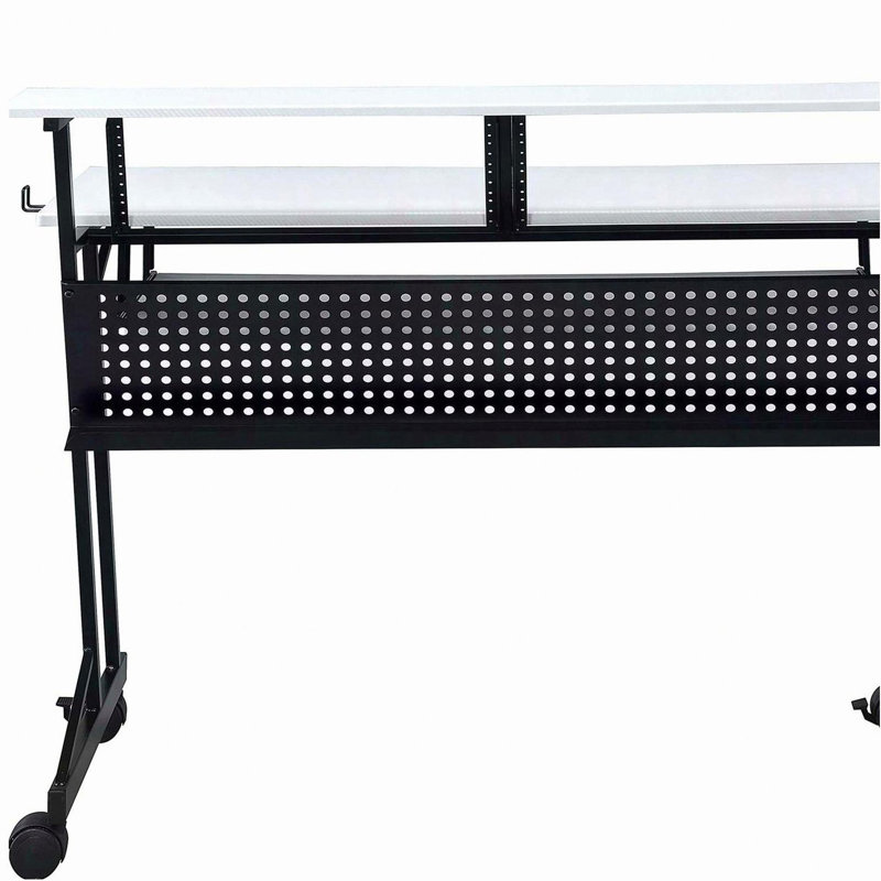 Bureau de studio d'enregistrement de musique avec plateau pour clavier, Blanc