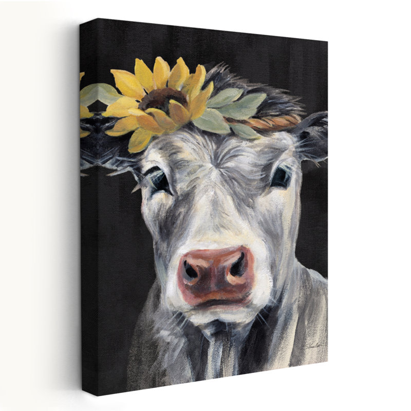 Jolie vache sur fond noir - Boho bohémien noir, H 24 po x l 16 po