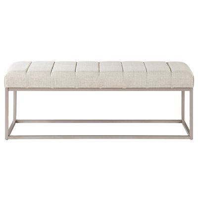 Alam Beige Upholstered Bench, Contemporary Style, 1Pc, Foam Seat, Champagne Metal Legs, 17.5" Seat Depth, Living Room Modern Fabric Cushioned, 300Lbs Weight Capacity, 18" Height,
