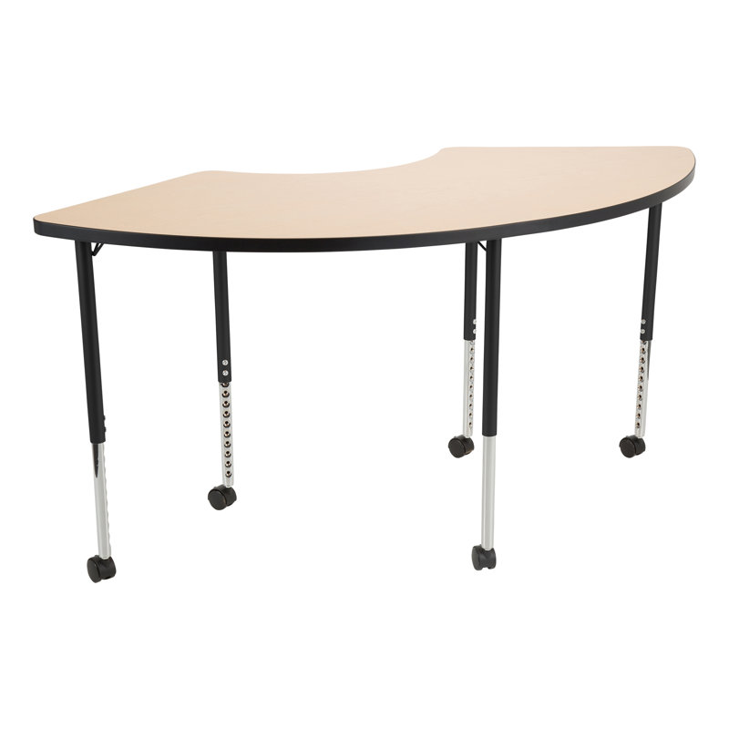 Structure Series 1/3 Round 65" x 30" Adjustable Height Mobile Collaborative Activity Table with Casters, Noir, Érable