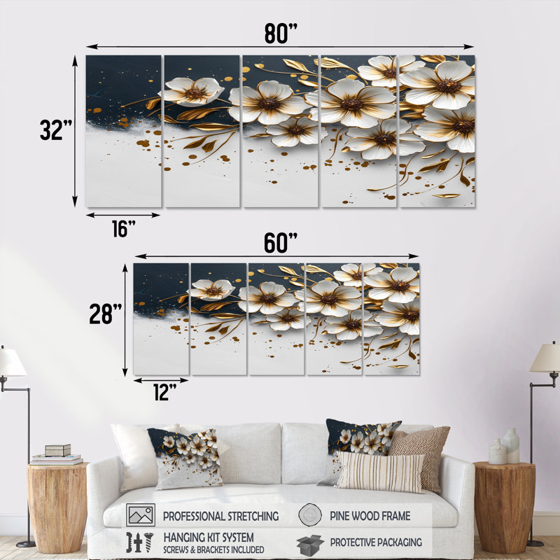 Ensemble de salon art mural blanc et bleu Meadow Charm II - Cornflowers, H 28 po x l 60 po
