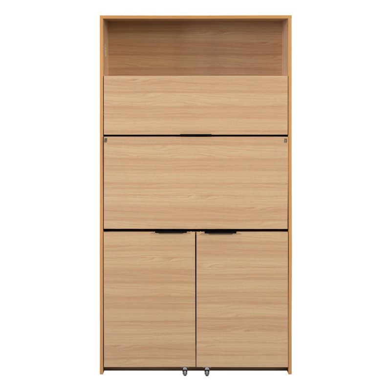 Garde-manger compact, buffet de 69 po de hauteur avec rehausse et poste de travail pliable,, Naturel