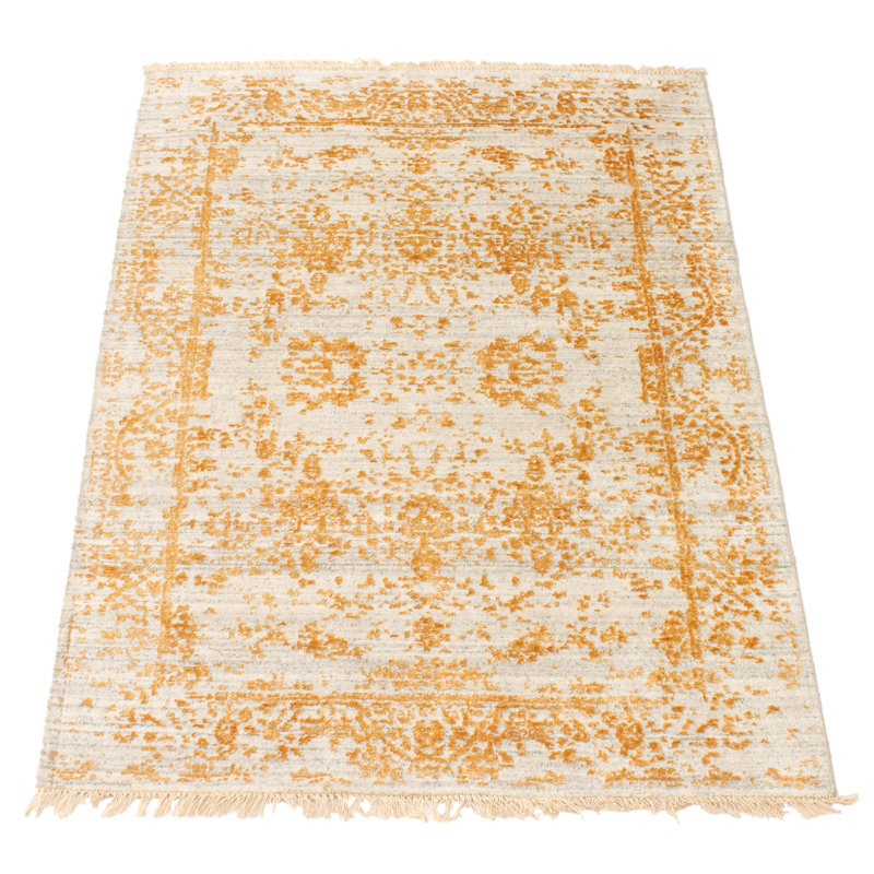 Tapis oriental en soie brun clair noué à la main Massie