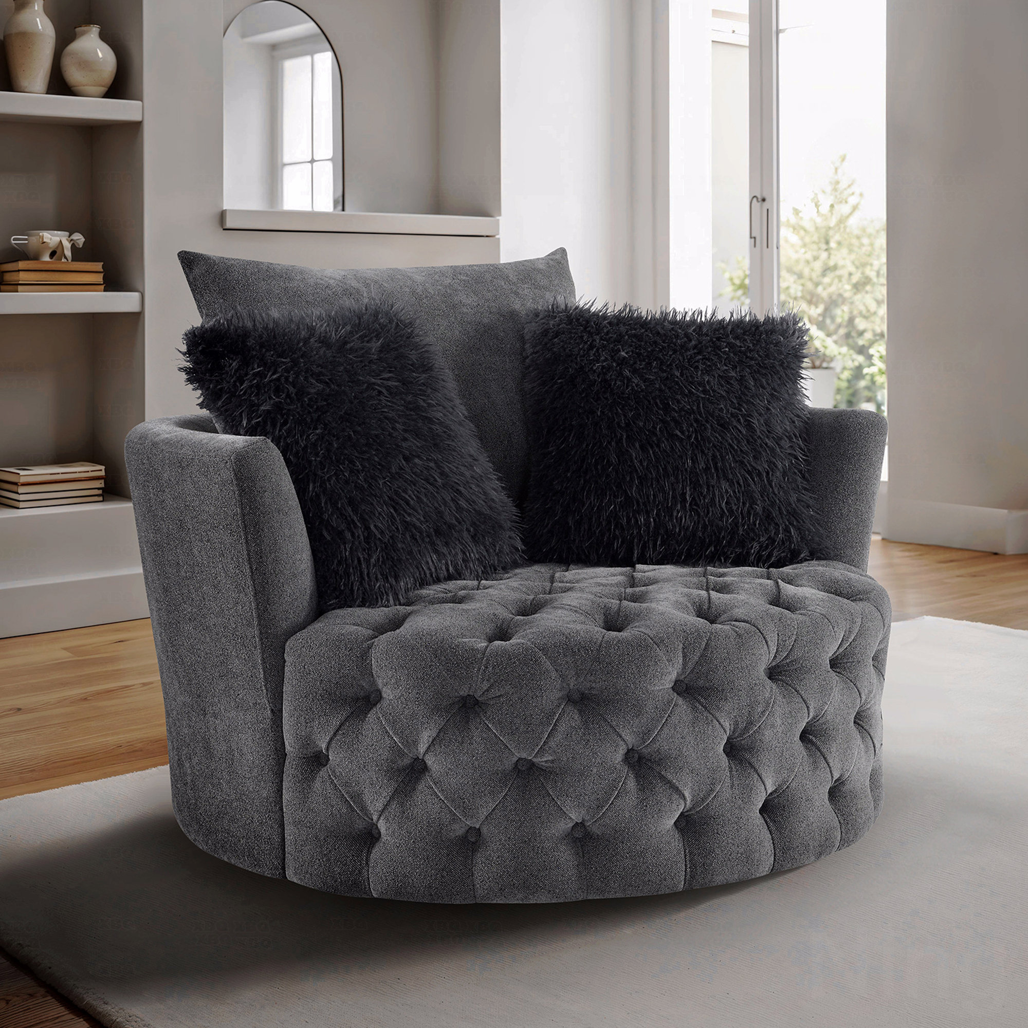 Latitude Run® Transitional Style 1Pc Button Tufted Swivel Round Chair ...
