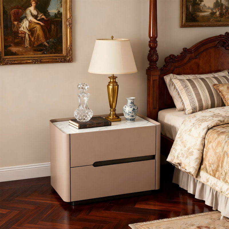 Solid Wood End Table With 2 Soft-close Drawers, 2-tier Nightstand For Bedroom And Living Room, Modern Side Table With Ample Storage Space