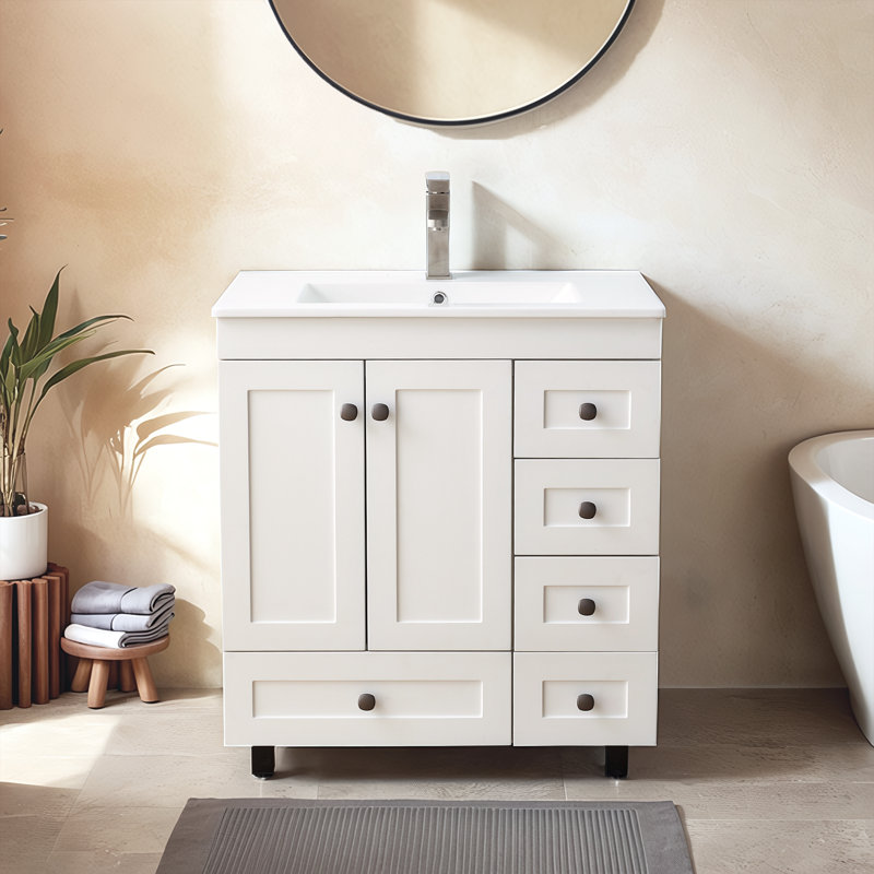 Ensemble de meuble-lavabo simple 30 po blanc moderne, Blanc/Noir