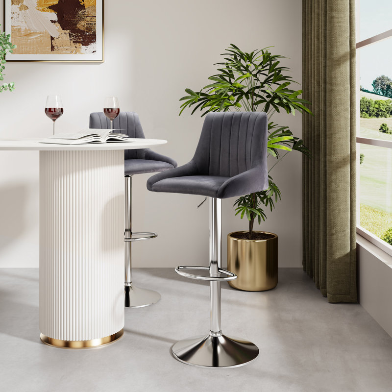  Grey Velvet 2 Set Bar Stools
