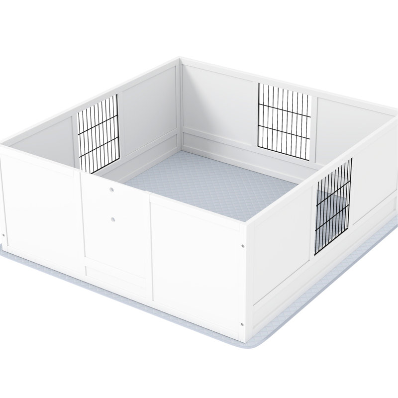 Grande boîte de mise bas pour chien avec coussin imperméable - stable, entrée réglable, caisse en bois de pin blanc et imperméable, L 48,8 po x l 47,2 po H 18,9 po