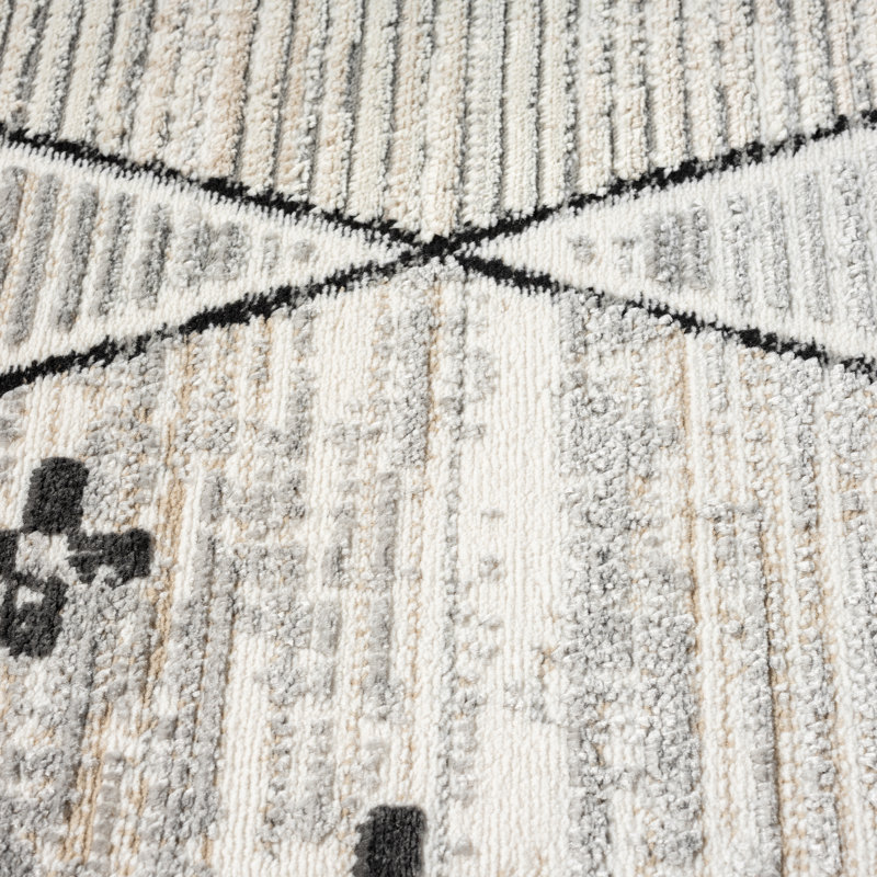 Abani Manvir VIV150A Cream Grey Farmhouse Area Rug, Rectangle 2' x 3'