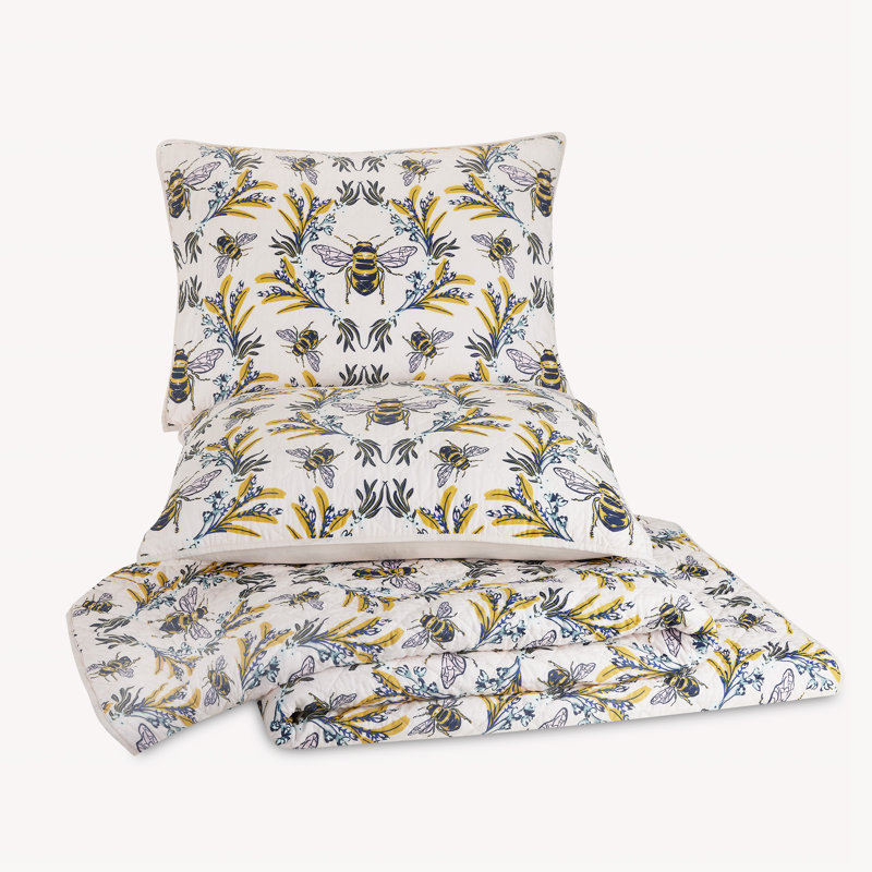 Bee Print Twin Cotton Reversible Quilt Set