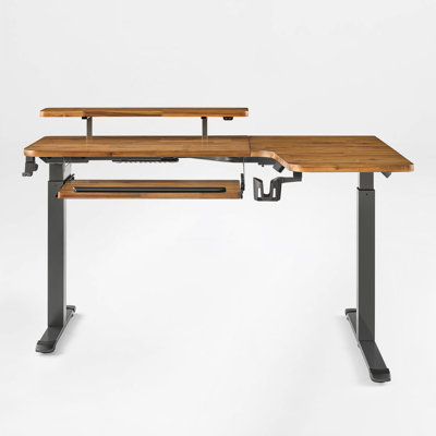 Modern Solid Wood L-Shaped Dual-Motor Electric Height-Adjustable Desk