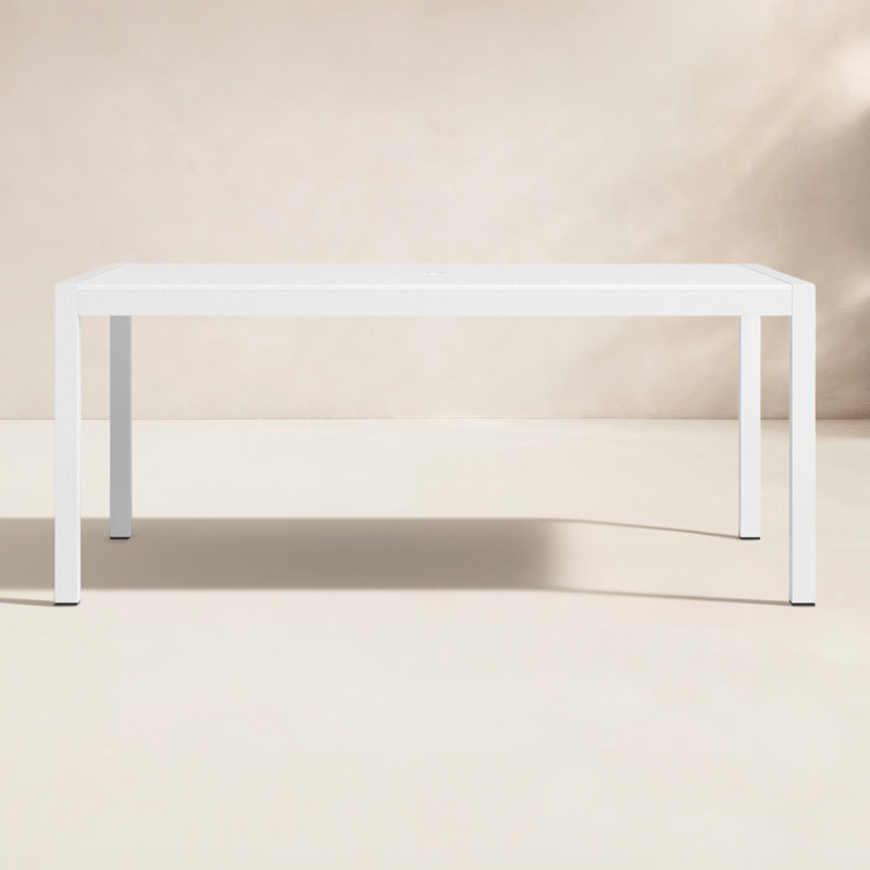 Aynura Rectangular Metal Outdoor Dining Table With Umbrella Hole , 71'' in. W 35'' in. D, White, White