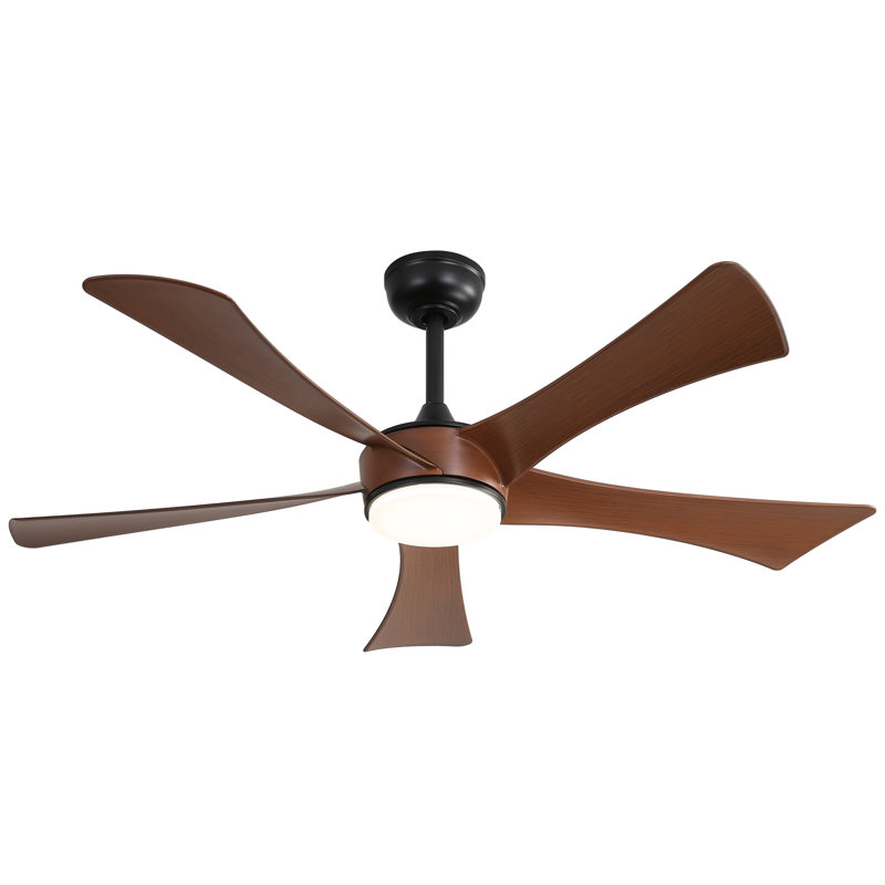 Ventilateur de plafond moderne de 52 pouces avec lumière DEL 22W et 5 pales ABS télécommandées pour le salon, Noir