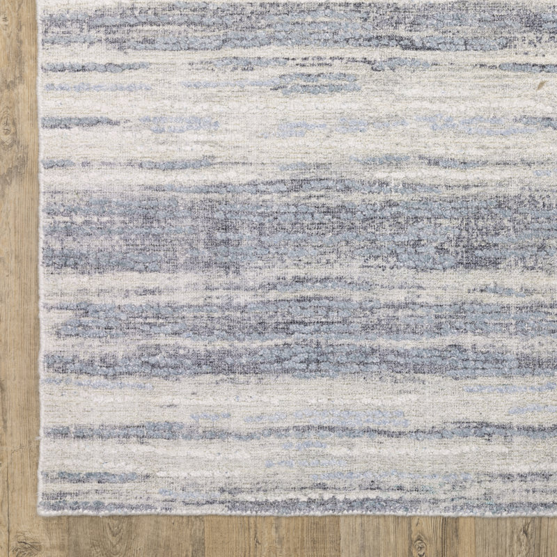 Michalski Textural Distressed Stripe Ivory/ Blue Hand-made Area Rug, Rectangle 9' x 12'