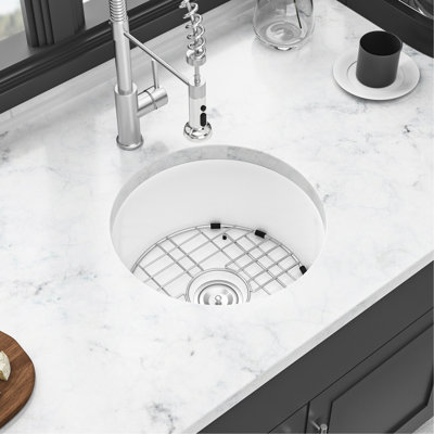 18" Ceramic Sink - Single Bowl, And Elegant, White, Dual Mount With Drain Bottom Grid For Kitchen Beauty 18 Inch Highly , White Color, Assembly Stain- Properties