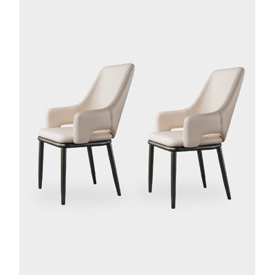 Nordic Italian Napa Leather Backrest Armrest Dining Chair by Corrigan Studio