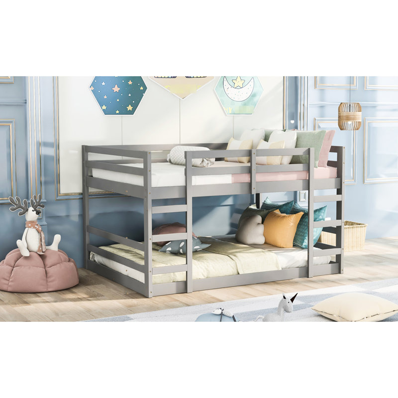 Lit double superposé au-dessus, gris - construction, rehausse le décor de la chambre à coucher, convient à deux lits avec pieds en bois de pin, planche, matelas, design élégant