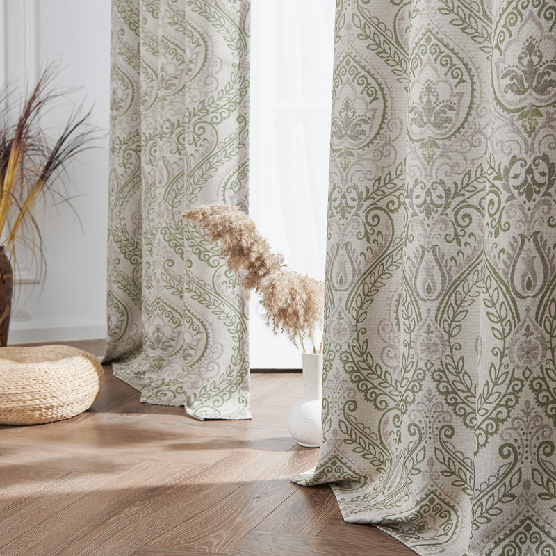 Rideaux obscurcissant à motif médaillon rétro pour chambre, l 50" x L 84", Vert