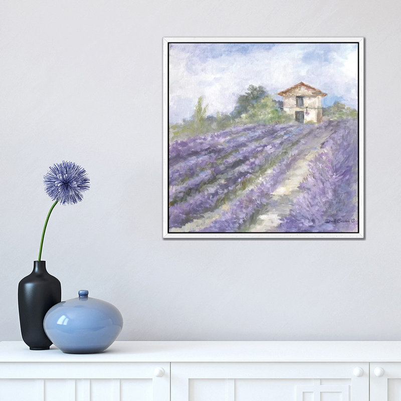 Lavender Fields by Debi Coules - Painting on Canvas, White Framed, 45.72 cm H x 45.72 cm W