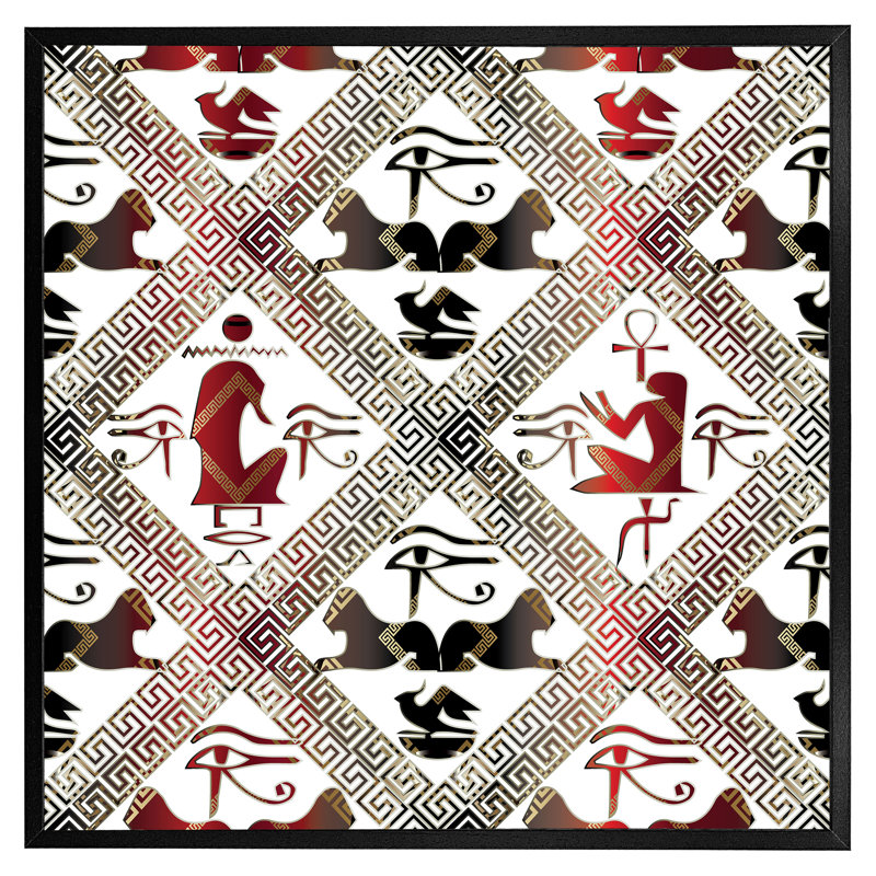 Pakswith Egyptian Hieroglyphs In Red & Black - Single Picture Frame Print, Black Framed, 41cm H x 41cm W x 4cm D