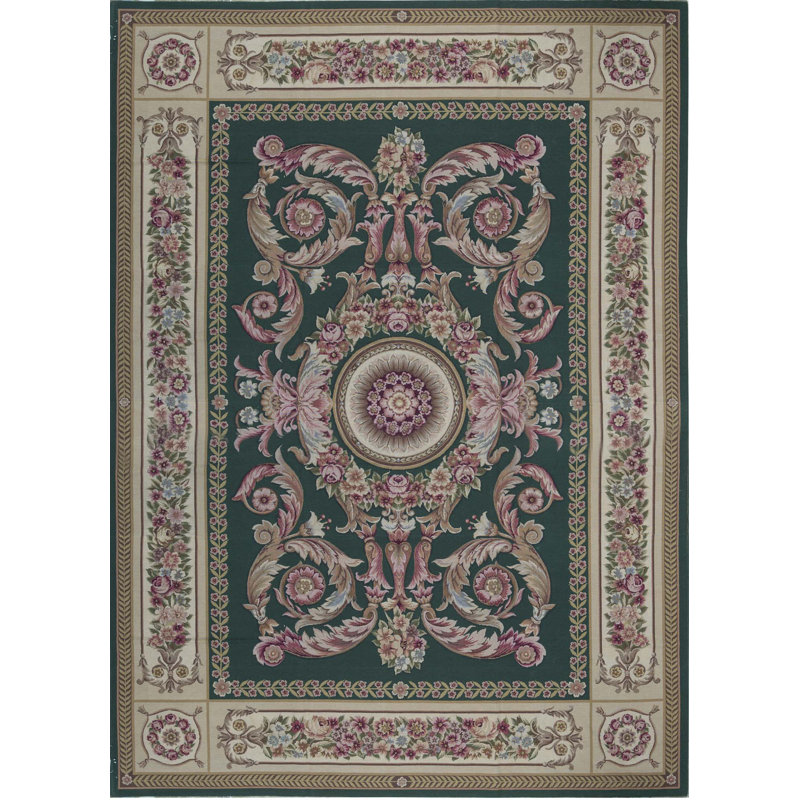 Hand-Knotted High-Quality Green and Brown Area Rug
