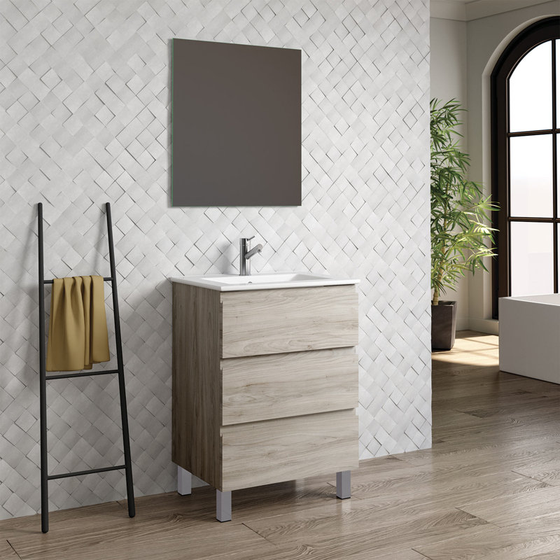 Jasso 40'' Single Bathroom Vanity with Ceramic Top, Gray