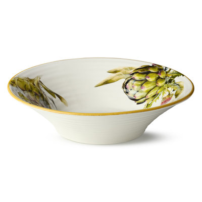 Verdura 13" Stoneware Pasta Serving Bowl – 108 oz – Vibrant Artichoke Print – 13 Inch Round Wide Bowl for Italian Pasta, Salad, Stew, and Rustic Farmhouse Dining