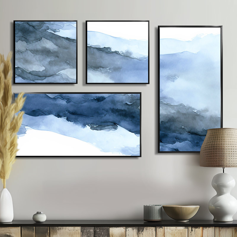 Sapphire Blue Nebula VII - Art mural moderne 4 pièces, Noir, Impression encadrée sans passe-partout