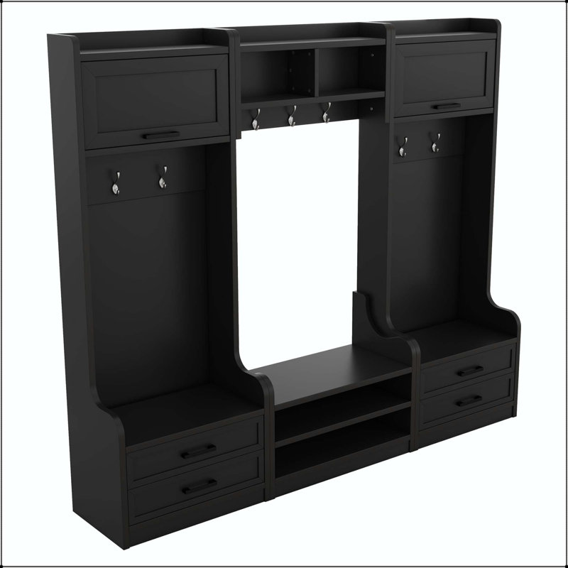 4-in-1 Detachable Hall Tree with 7 Hooks, Drawers & Cabinet, Black