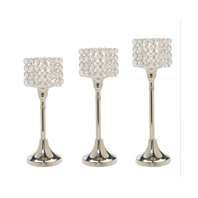 Crystal 3 Piece Metal Tealight Holder Set