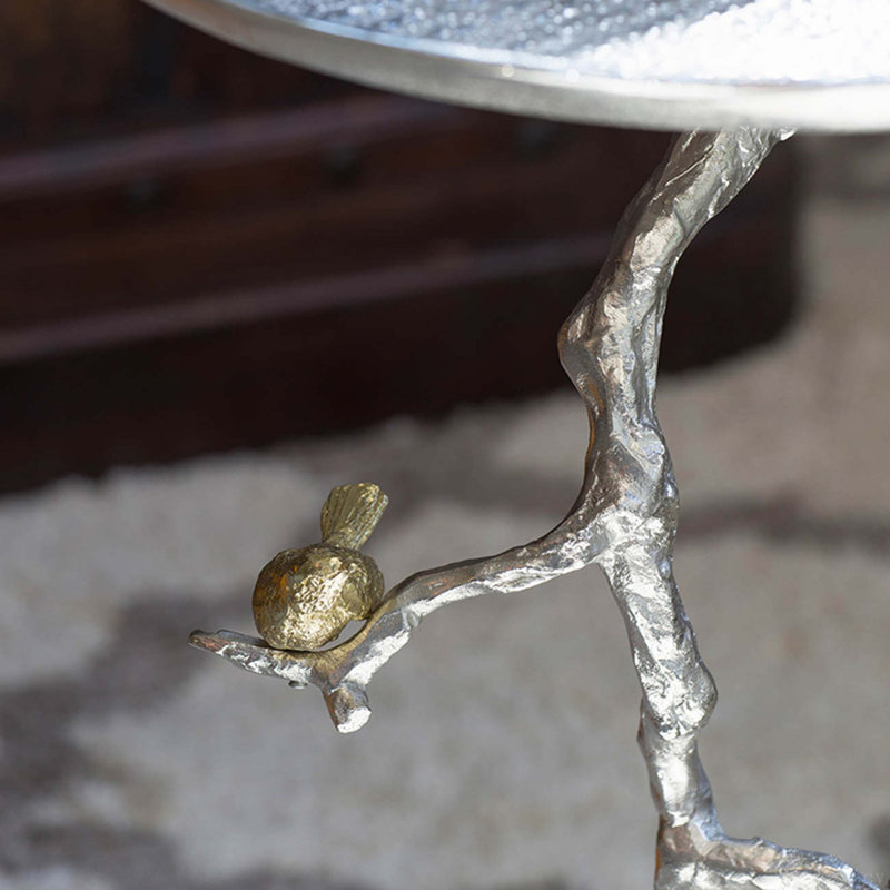 Table d'appoint ronde en aluminium 16,9 x 16,9 x 28 po avec branches argentées et or