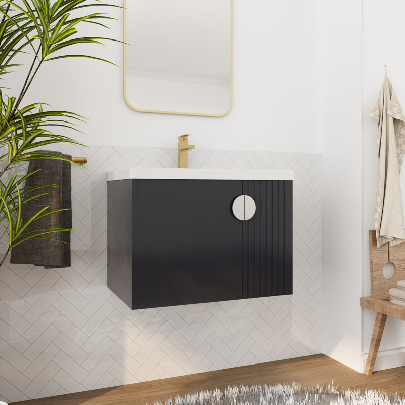 Meuble-lavabo 28 po avec lavabo, meuble-lavabo flottant avec porte à fermeture douce, Noir
