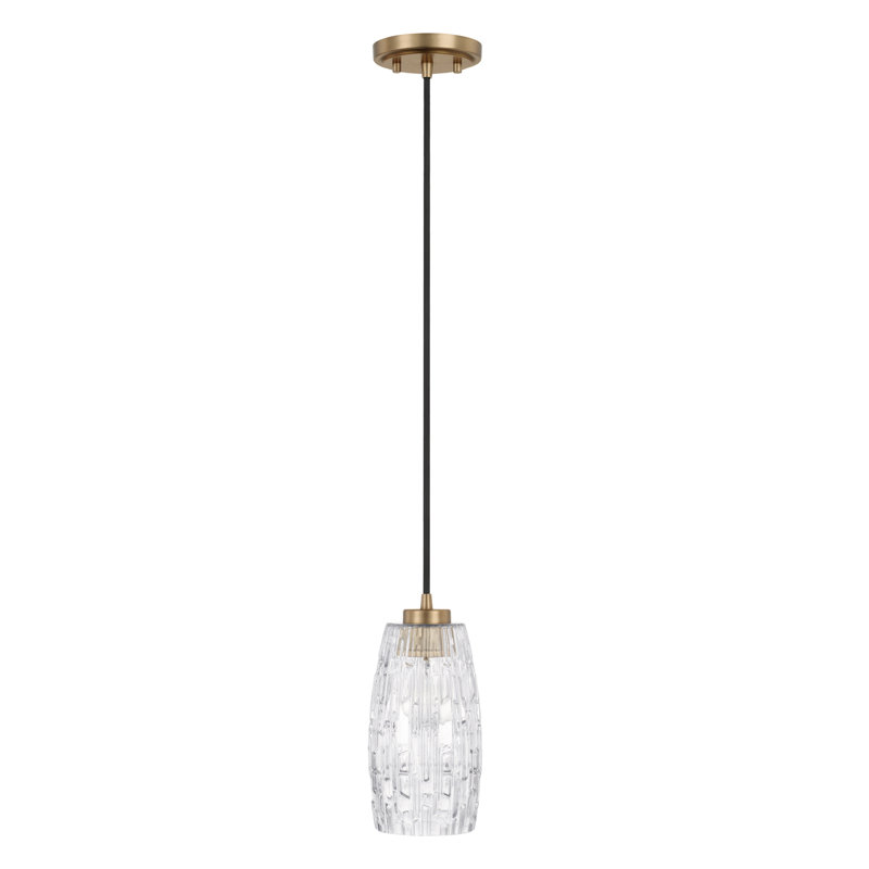 Luminaire suspendu cylindrique à 1 lumière, Laiton vieilli