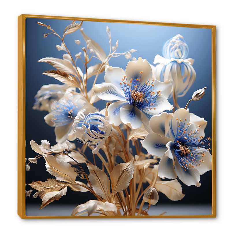 «Crystal Blue Cornflowers Harmony I» sur toile, H 30 po x l 30 po x P 1 po, Cadre flottant doré