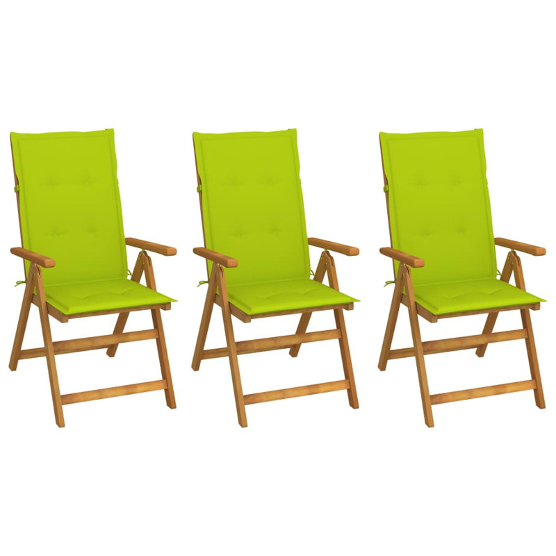 Chaise de patio avec coussin en teck, 3, Vert vif, Brun