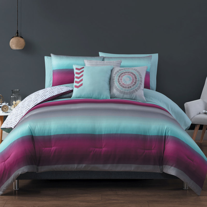 Édredon réversible en microfibre, Édredon pour grand lit + 9 pièces supplémentaires, Magenta