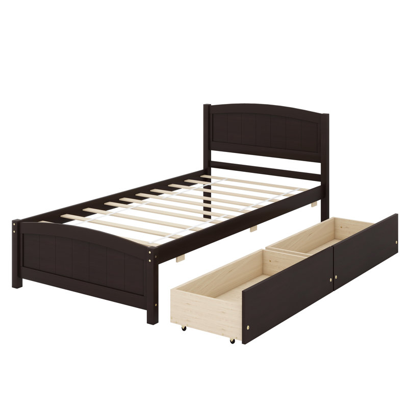 Lit plateforme simple avec deux tiroirs, Espresso