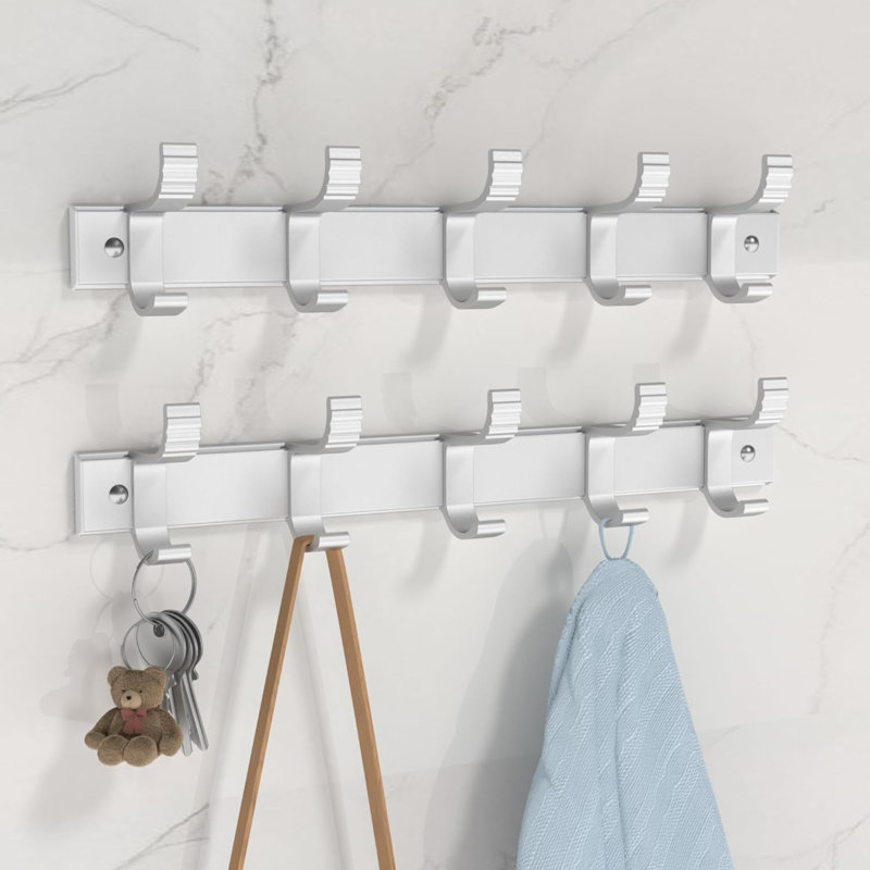 Graddy Metal Wall 10 - Hook Wall Mounted Coat Rack, Silver