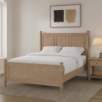 Mindi Veneer Bed With Durable Frame And Soft Sand Finish, Perfect For Guest Rooms And Small Spaces