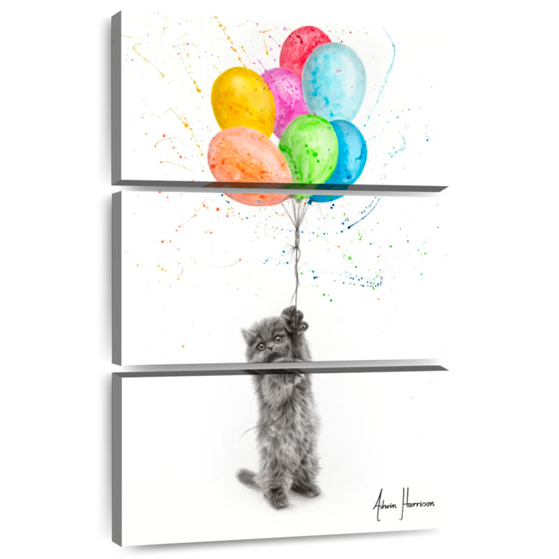 Le chaton coquin et les ballons, H 38 po x l 24 po