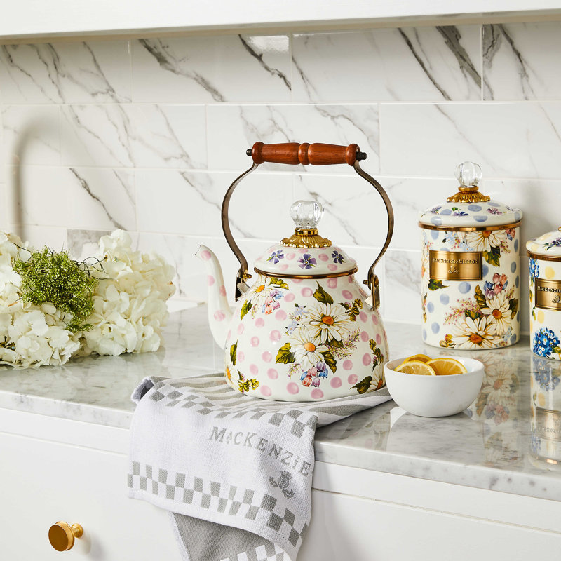 Wildflowers White/Pink/Brown/Green 2 Quart Tea Kettle