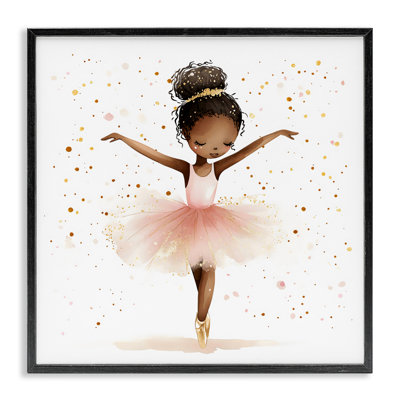 Pink Ballerina Girl with Gold Framed Giclee, design by Creative Studio