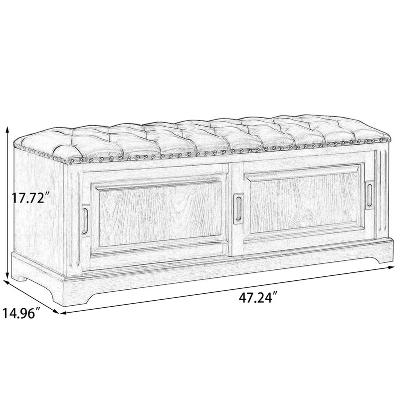 Banc rembourré en cuir véritable blanc, H 17,72 po x l 47,24 po x P 14,96 po